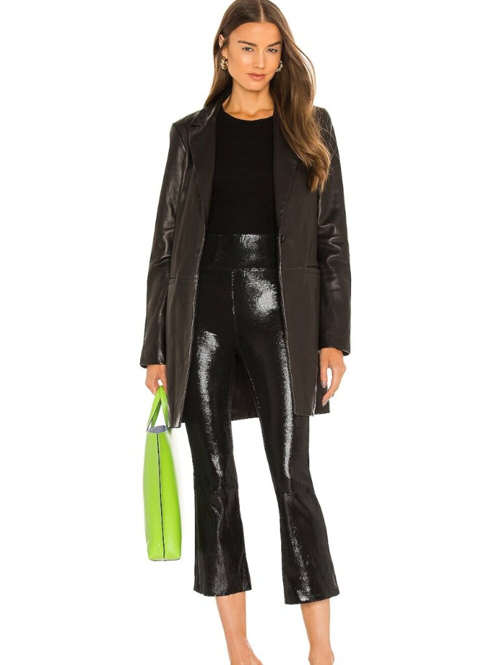 SPRWMN Crop Flare Legging in Glossy Black